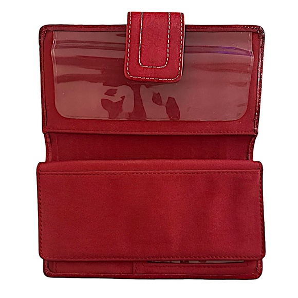 FOSSIL Vintage Red Leather Wallet 6.5”x 3.5” Striped - Picture 3 of 8